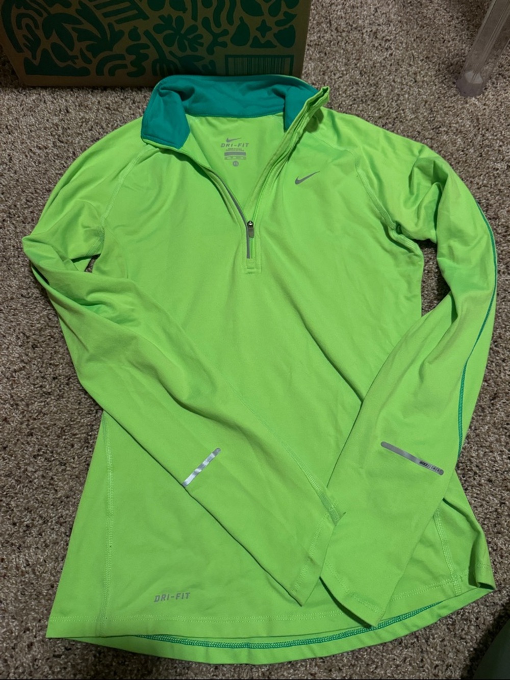 Nike Women’s Dri-FIT Half-Zip Utility Jacket - Neon Lime/Teal Collar
